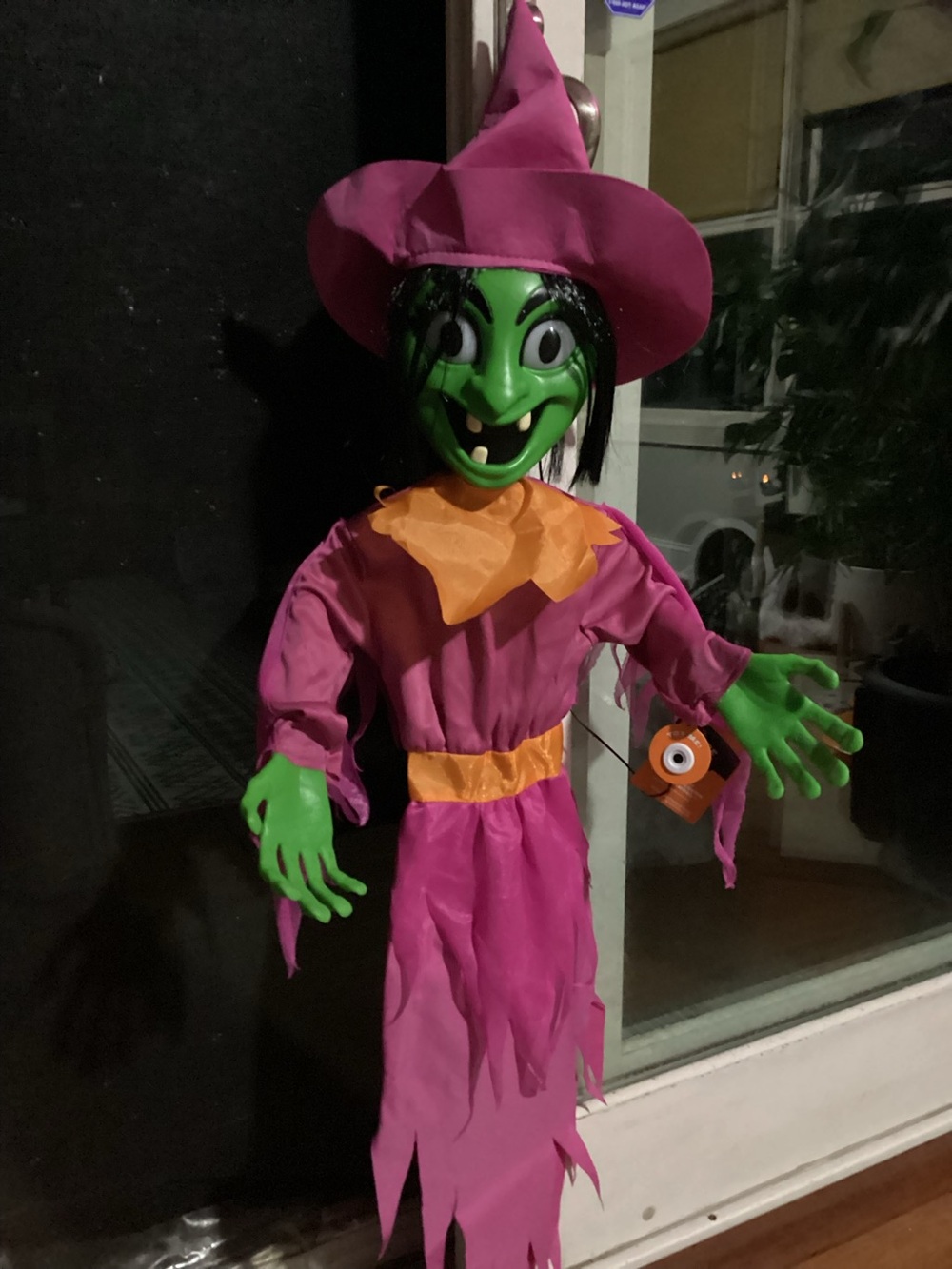 Hyde and Eek Halloween Hanging Animated Witch Multiple phrases Light up Eyes 42”